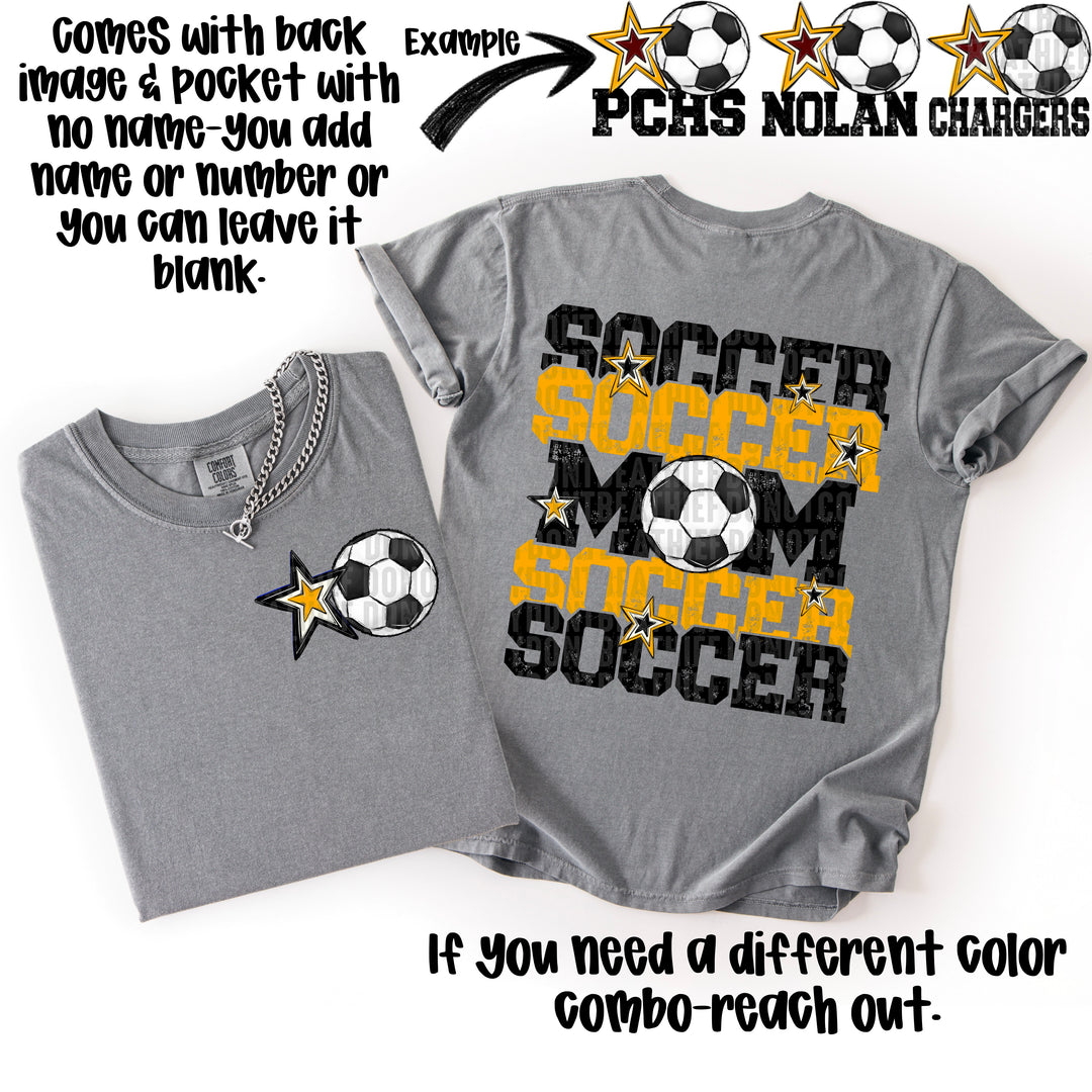 SOCCER MOM BLACK YELLOW GOLD POCKET