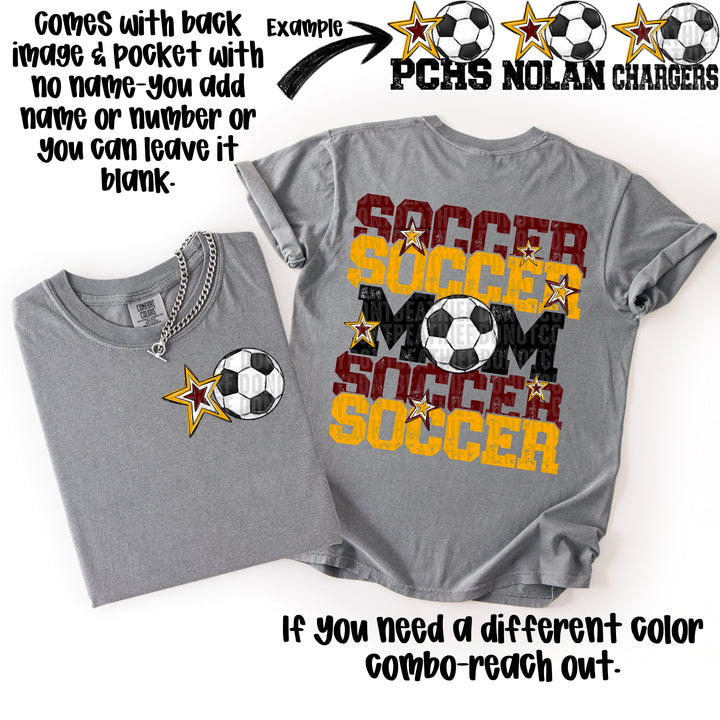 SOCCER MOM MAROON YELLOW GOLD  POCKET