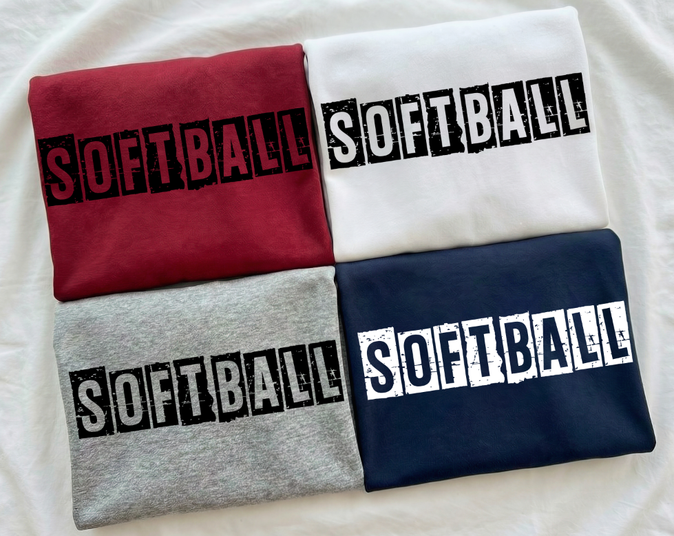 Softball Block White DTF transfer design