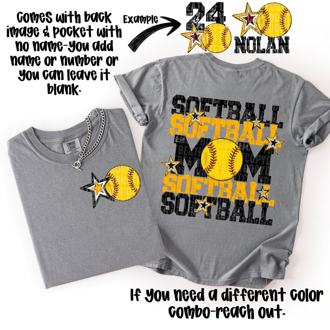 SOFTBALL MOM BLACK YELLOW GOLD POCKET