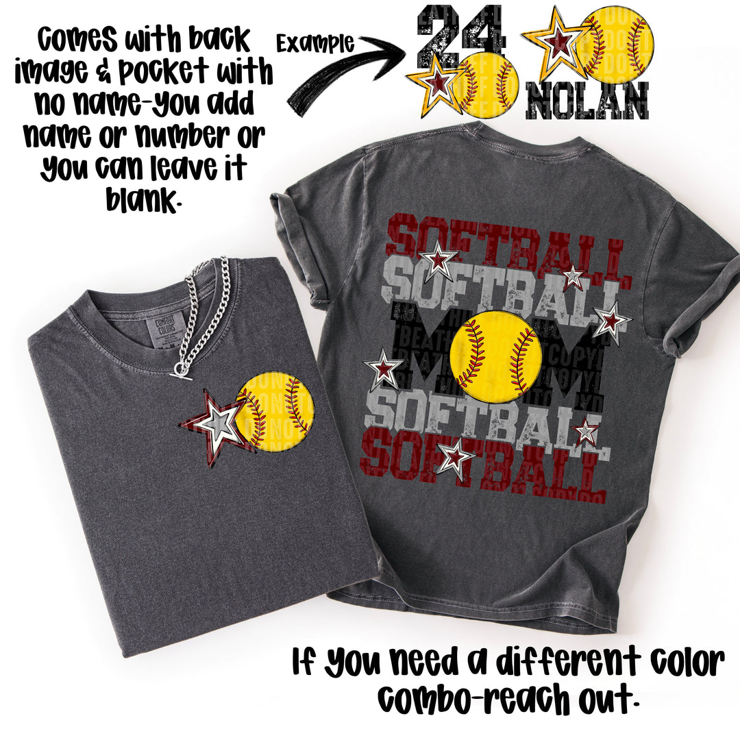 SOFTBALL MOM MAROON GREY POCKET