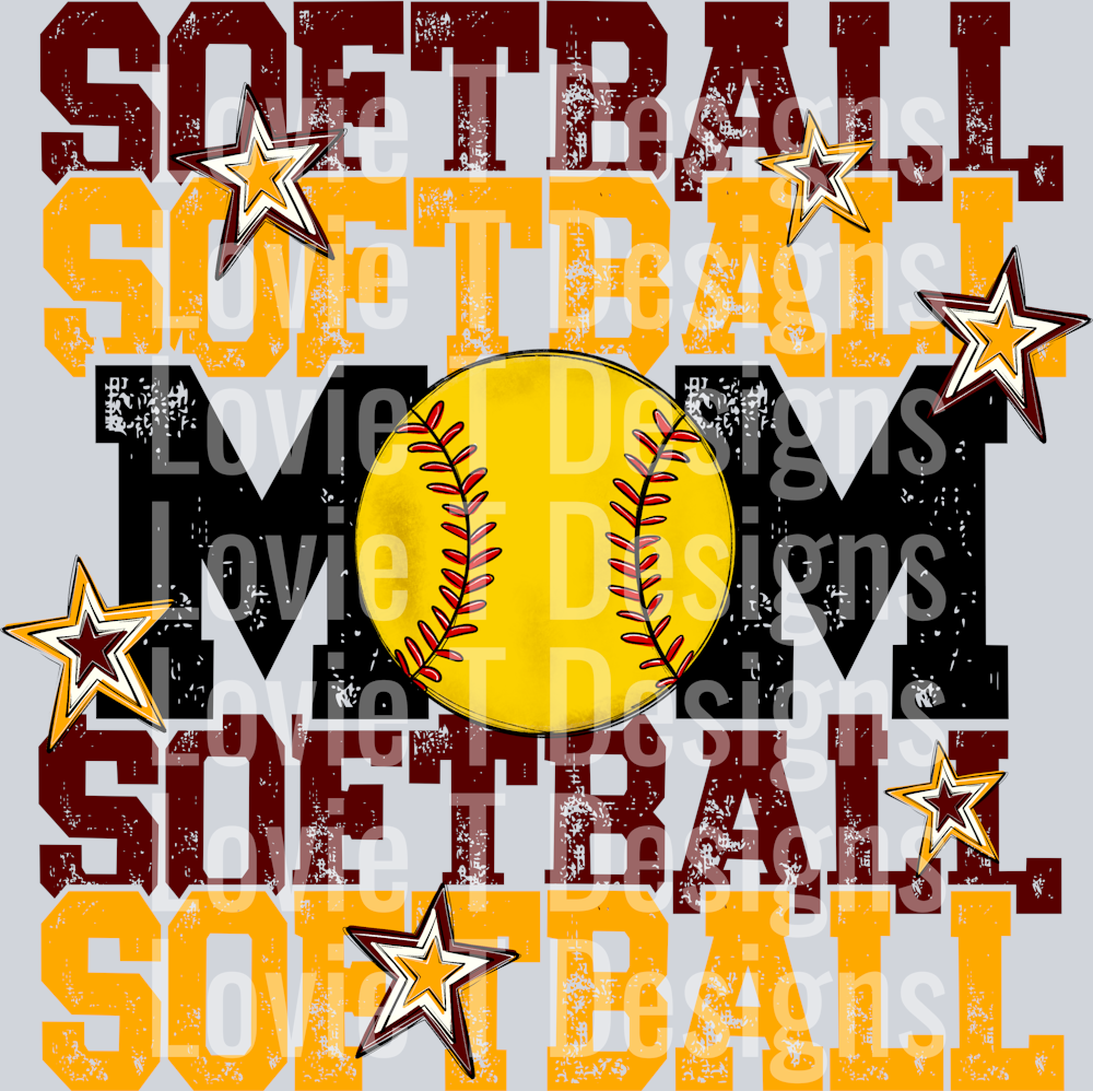 Softball Mom_Maroon YELLOW GOLD