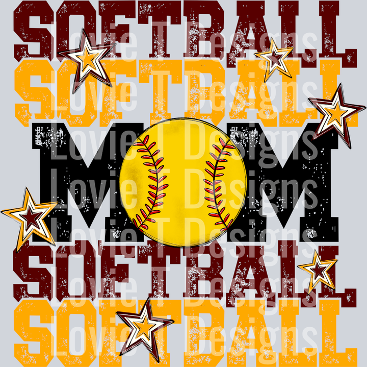 Softball Mom_Maroon YELLOW GOLD