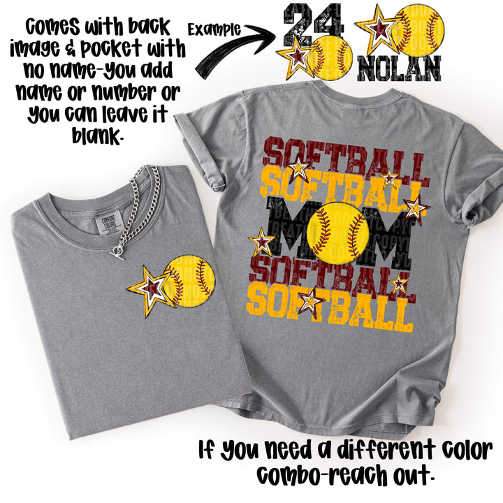 SOFTBALL MOM MAROON YELLOW GOLD