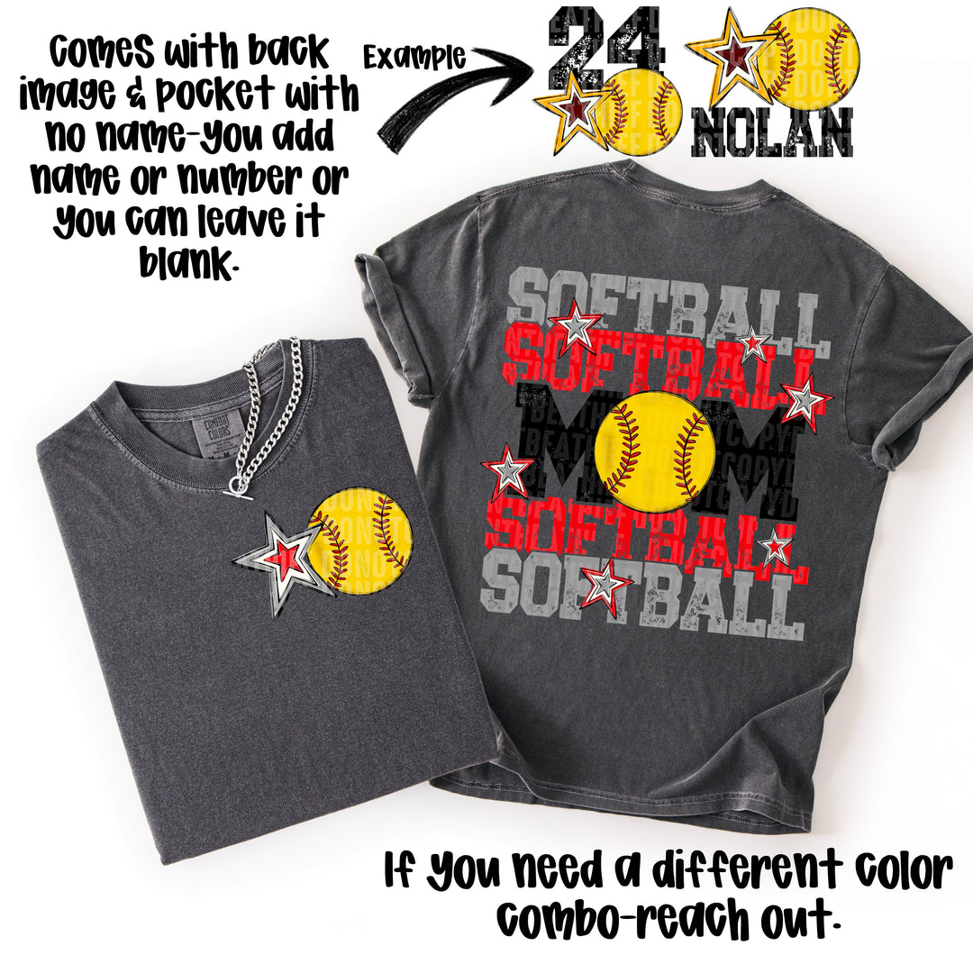 SOFTBALL MOM RED GREY POCKET