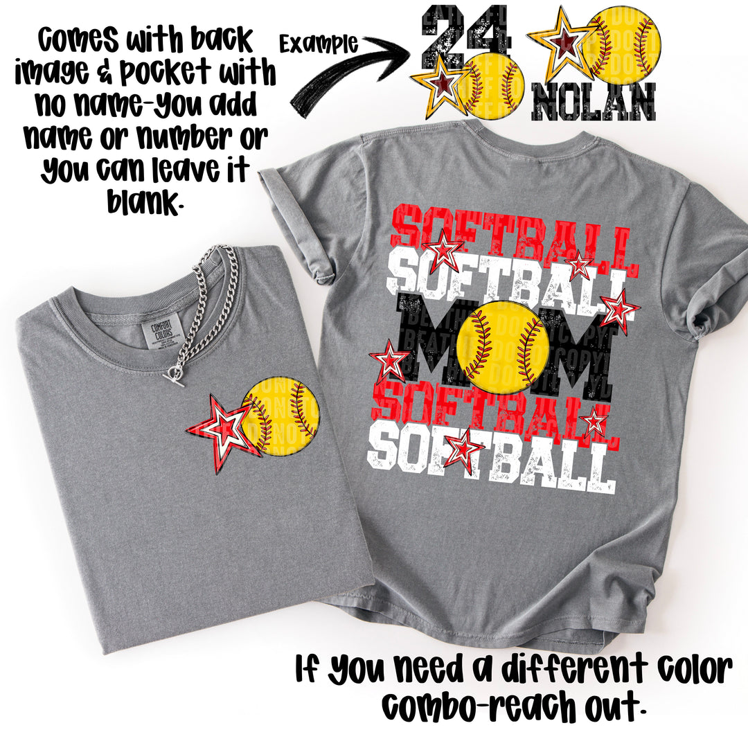 SOFTBALL MOM RED WHITE POCKET