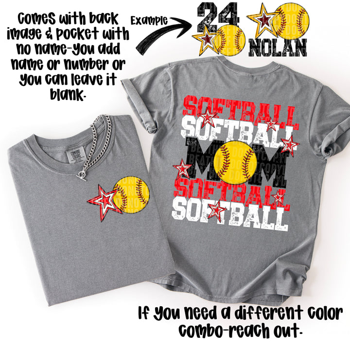 SOFTBALL MOM RED WHITE POCKET