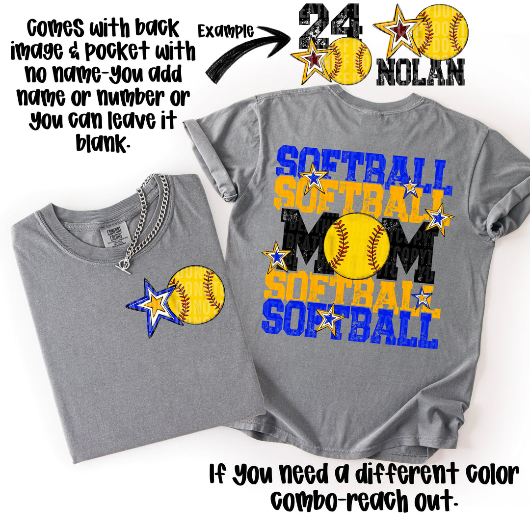 SOFTBALL MOM ROYAL YELLOW GOLD POCKET