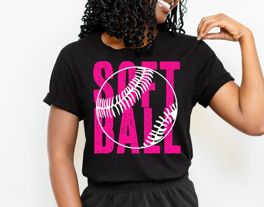 Softball Pink Distressed DTF transfer design