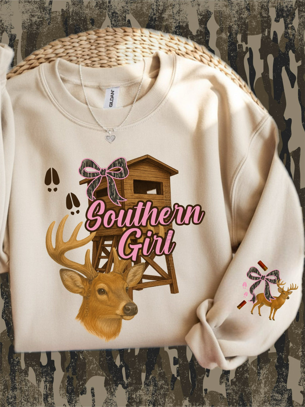Pink Camo Buck Bow DTF transfer design – image 1