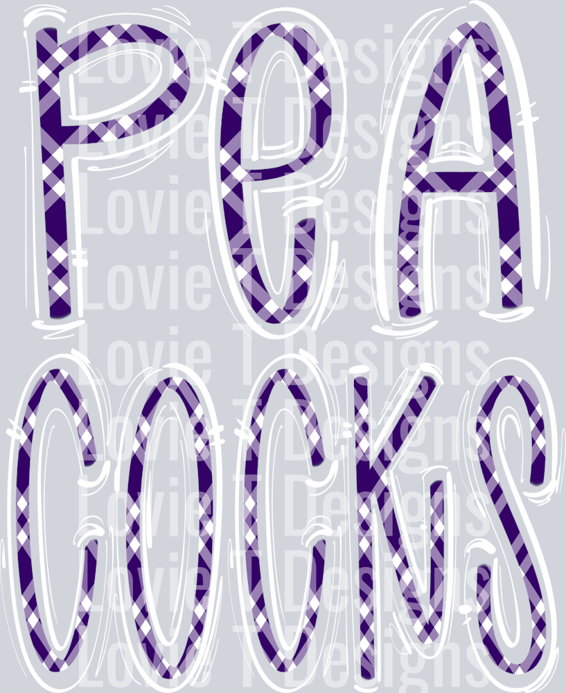 SPACED OUT PEACOCKS PLAID PURPLE BASE AND WHITE TOP