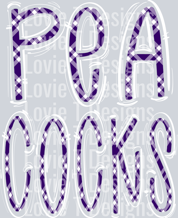 SPACED OUT PEACOCKS PLAID PURPLE BASE AND WHITE TOP