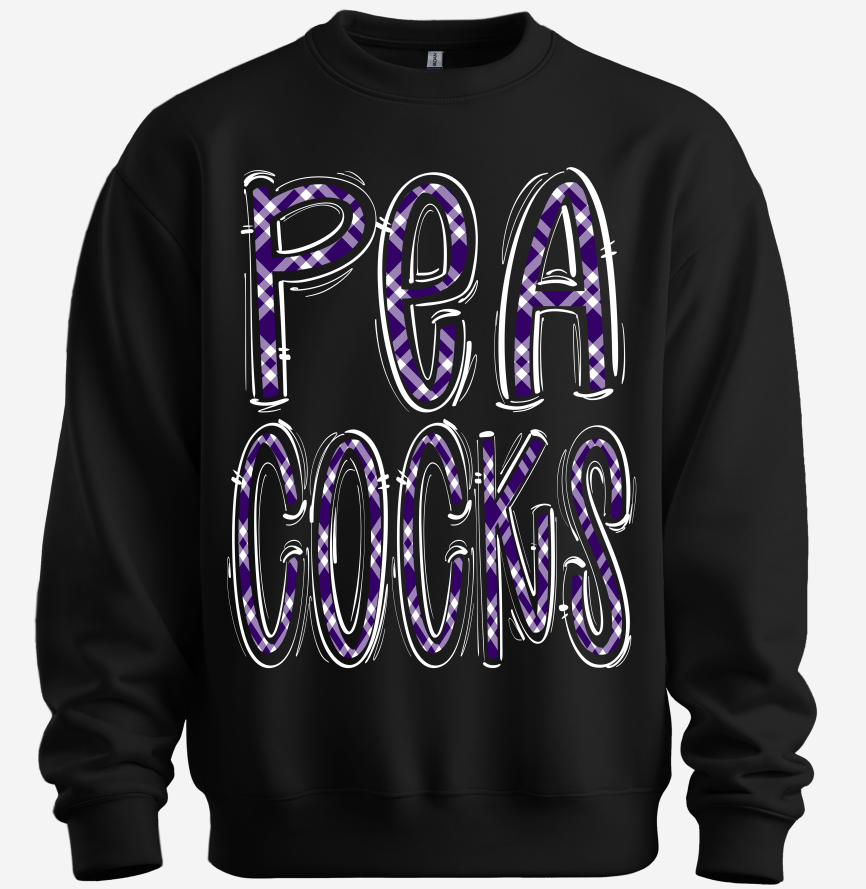 SPACED OUT PEACOCKS PLAID PURPLE BASE AND WHITE TOP