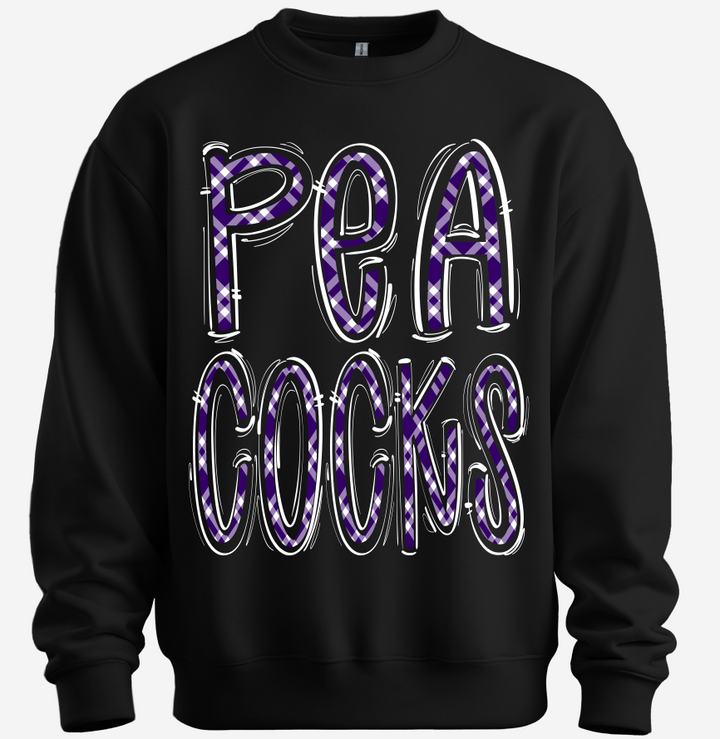 SPACED OUT PEACOCKS PLAID PURPLE BASE AND WHITE TOP