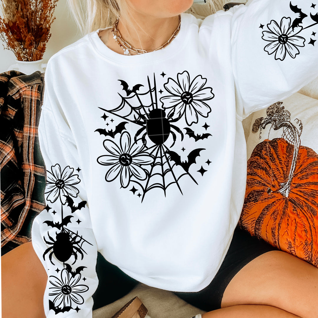Spider Web and Flower Black DTF transfer design – image 1