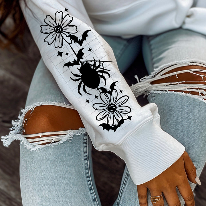 SPIDER WEB AND FLOWERS SLEEVE BLACK