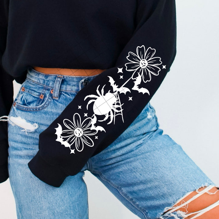 SPIDER WEB AND FLOWERS SLEEVE WHITE