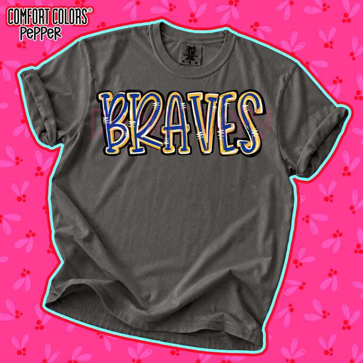 Braves Royal Blue Yellow Gold Spirit Stack Mascots DTF transfer mockup