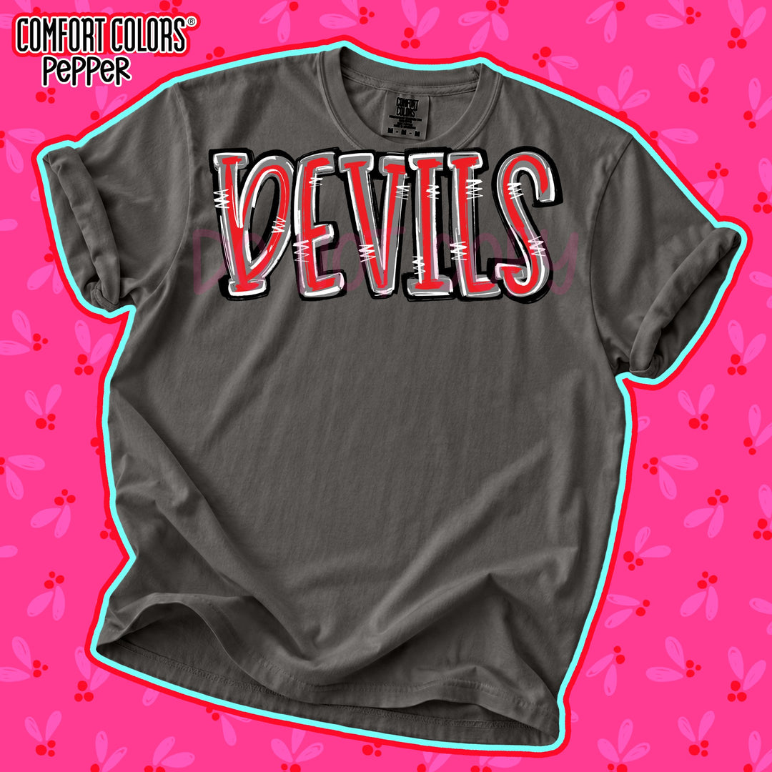 Devils Red Gray Spirit Stack Mascots DTF transfer mockup