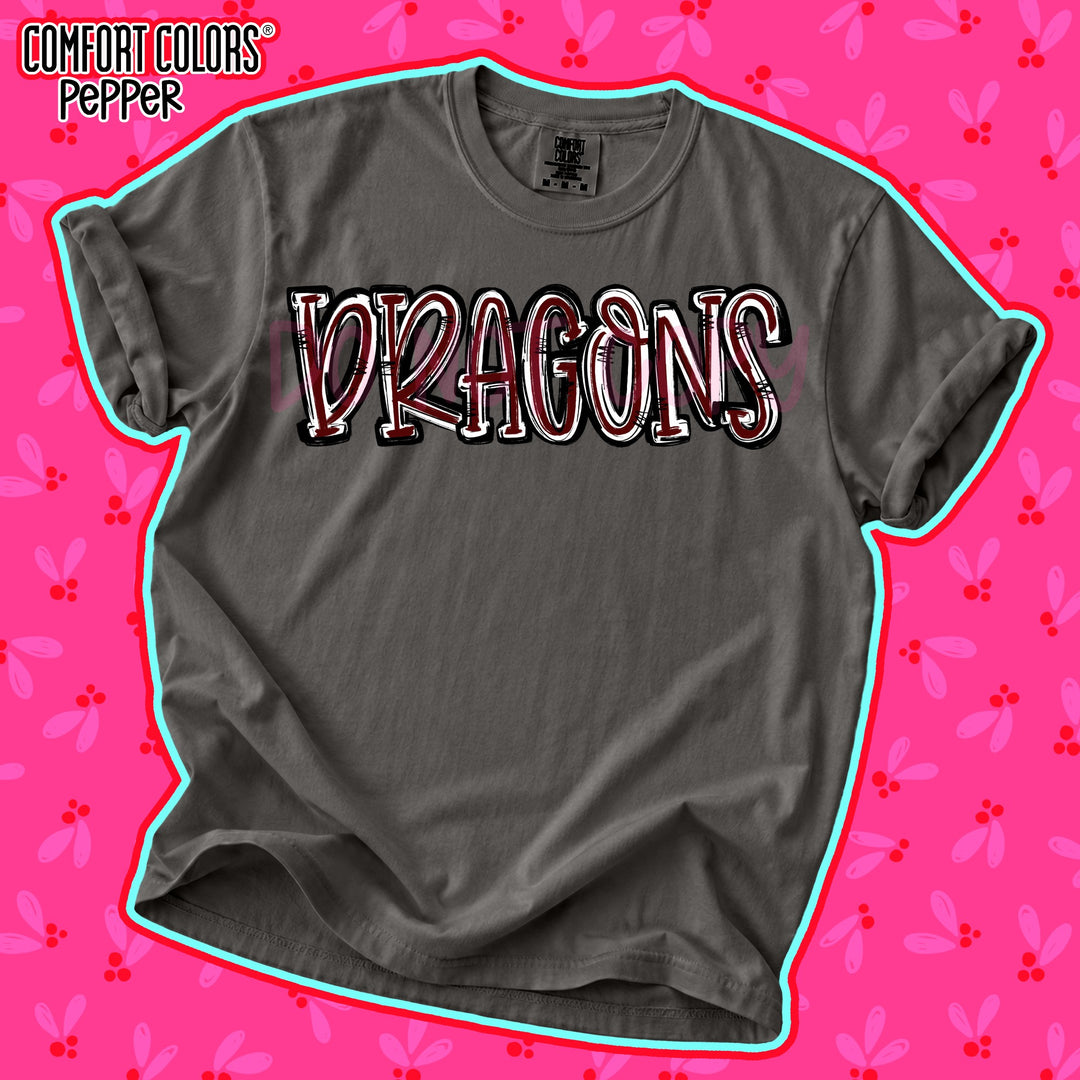 Dragons Maroon White Spirit Stack Mascots DTF transfer mockup
