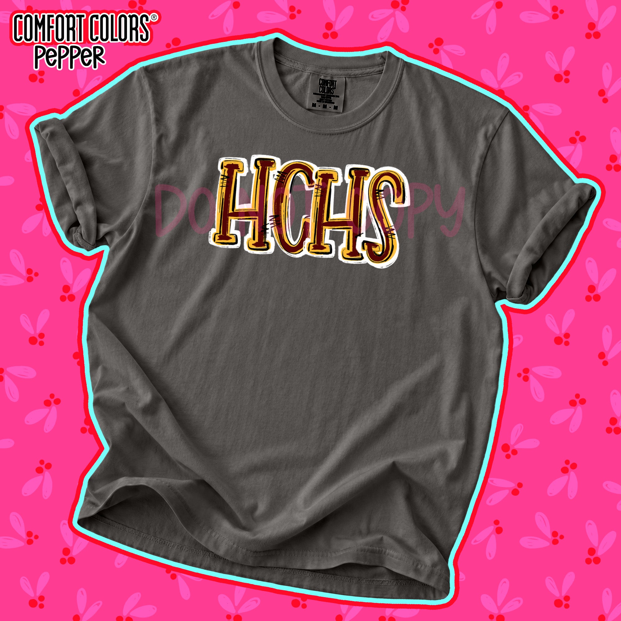 Spirit Stack Initials HCHS Maroon Yellow Gold design