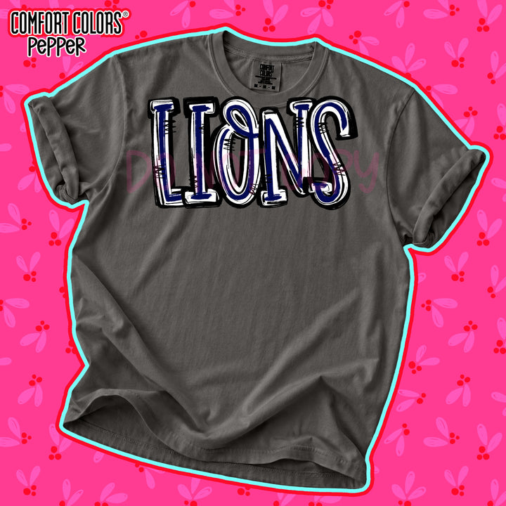 Lions Navy White Spirit Stack Mascots DTF transfer mockup