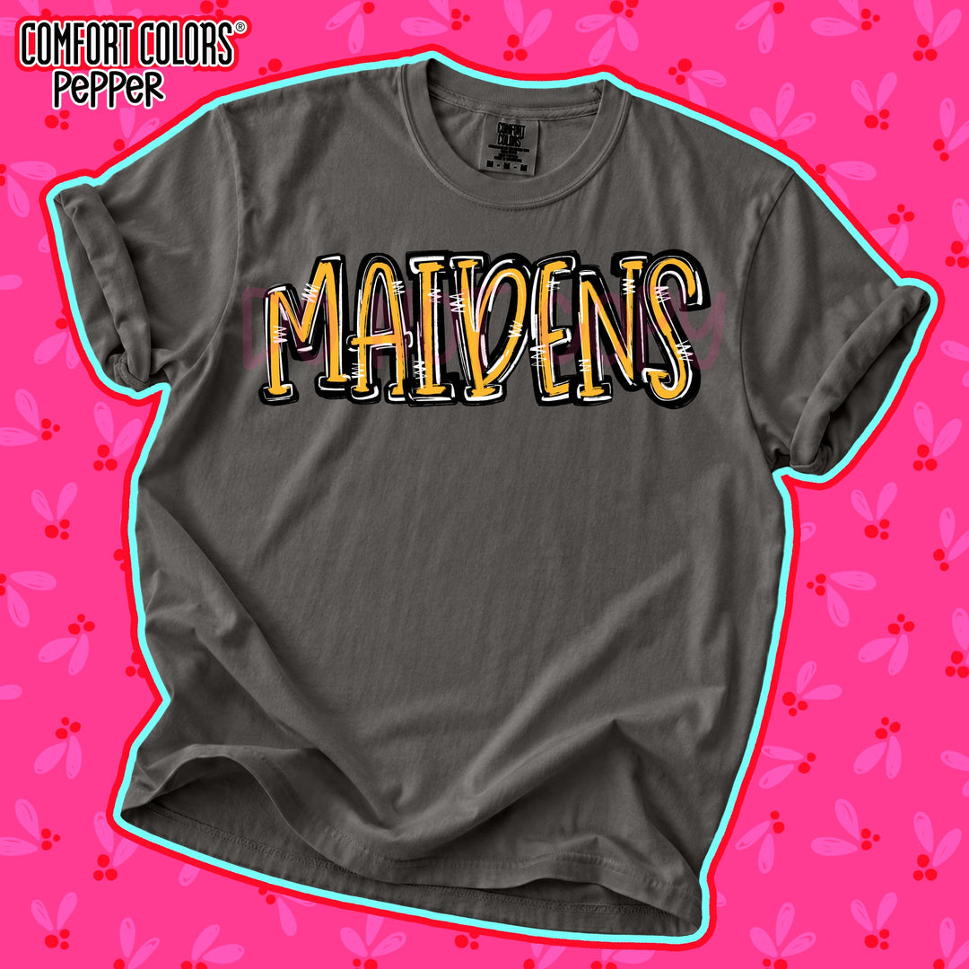 Maidens Yellow Gold Black Spirit Stack Mascots DTF transfer mockup