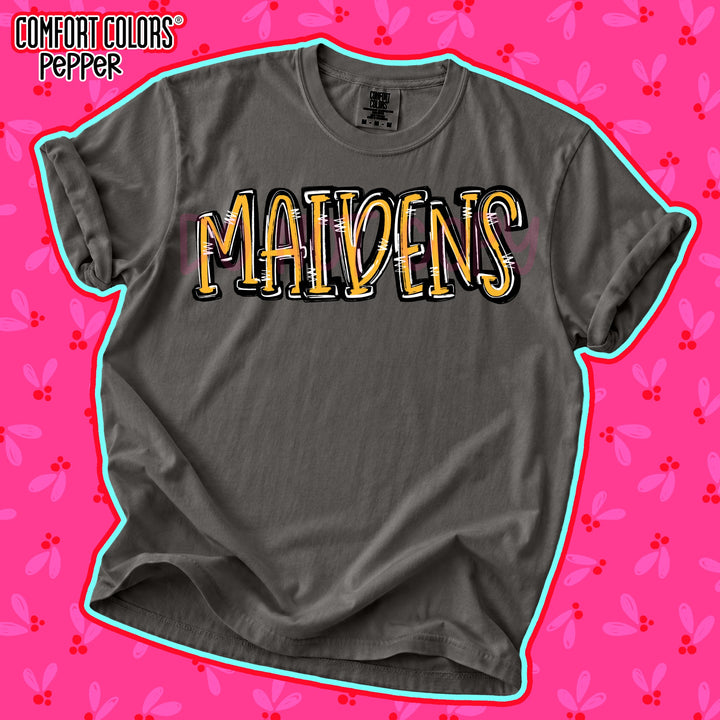 Maidens Yellow Gold Black Spirit Stack Mascots DTF transfer mockup