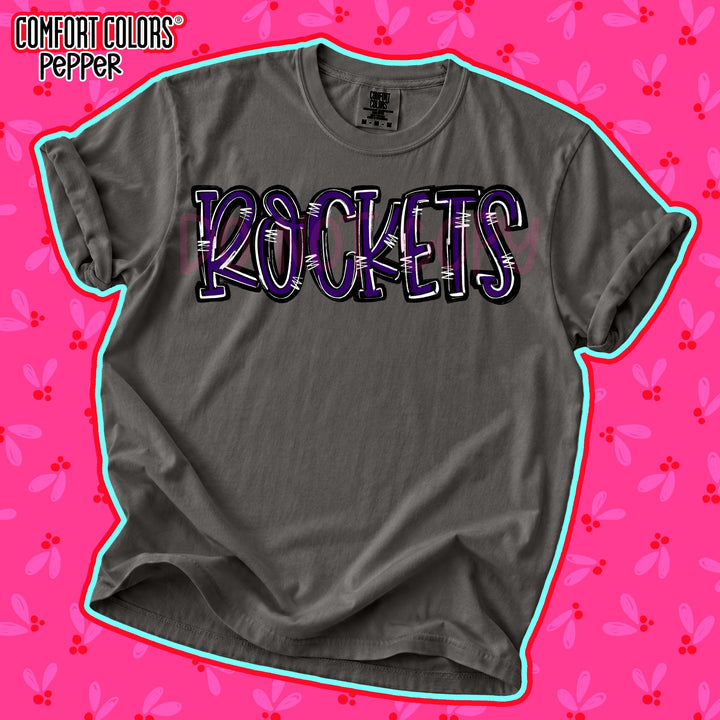Rockets Purple Black Spirit Stack Mascots DTF transfer mockup