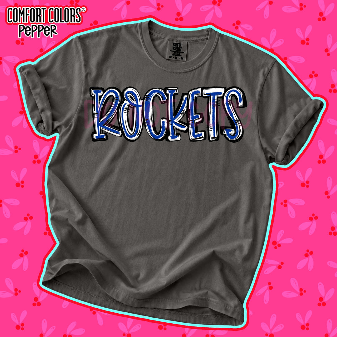 Rockets Royal Blue White Spirit Stack Mascots DTF transfer mockup