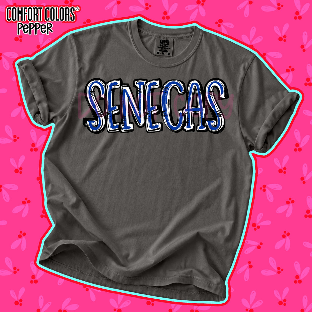 Senecas Royal Blue White Spirit Stack Mascots DTF transfer mockup