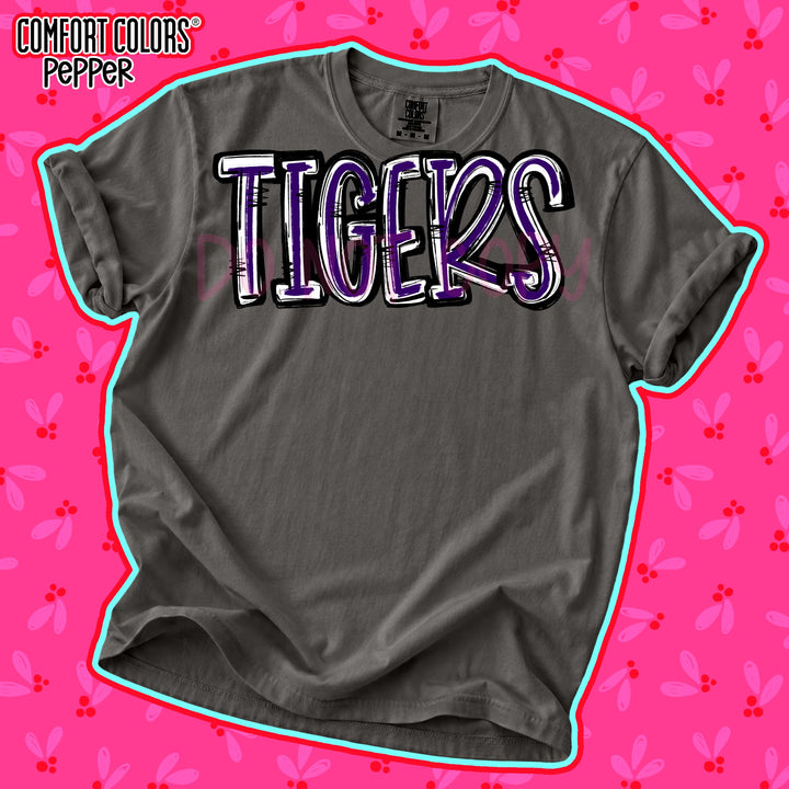 Tigers Purple White Spirit Stack Mascots DTF transfer mockup