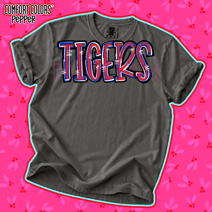 Tigers Red Royal Blue Spirit Stack Mascots DTF transfer mockup