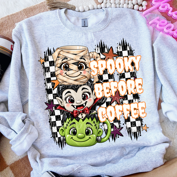 Spooky Mugs Halloween DTF transfer shown on apparel
