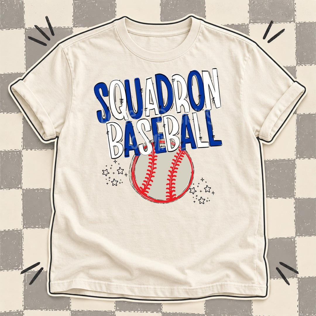 Squadron Royal Blue White Team Go Baseball Mascots DTF transfer mockup