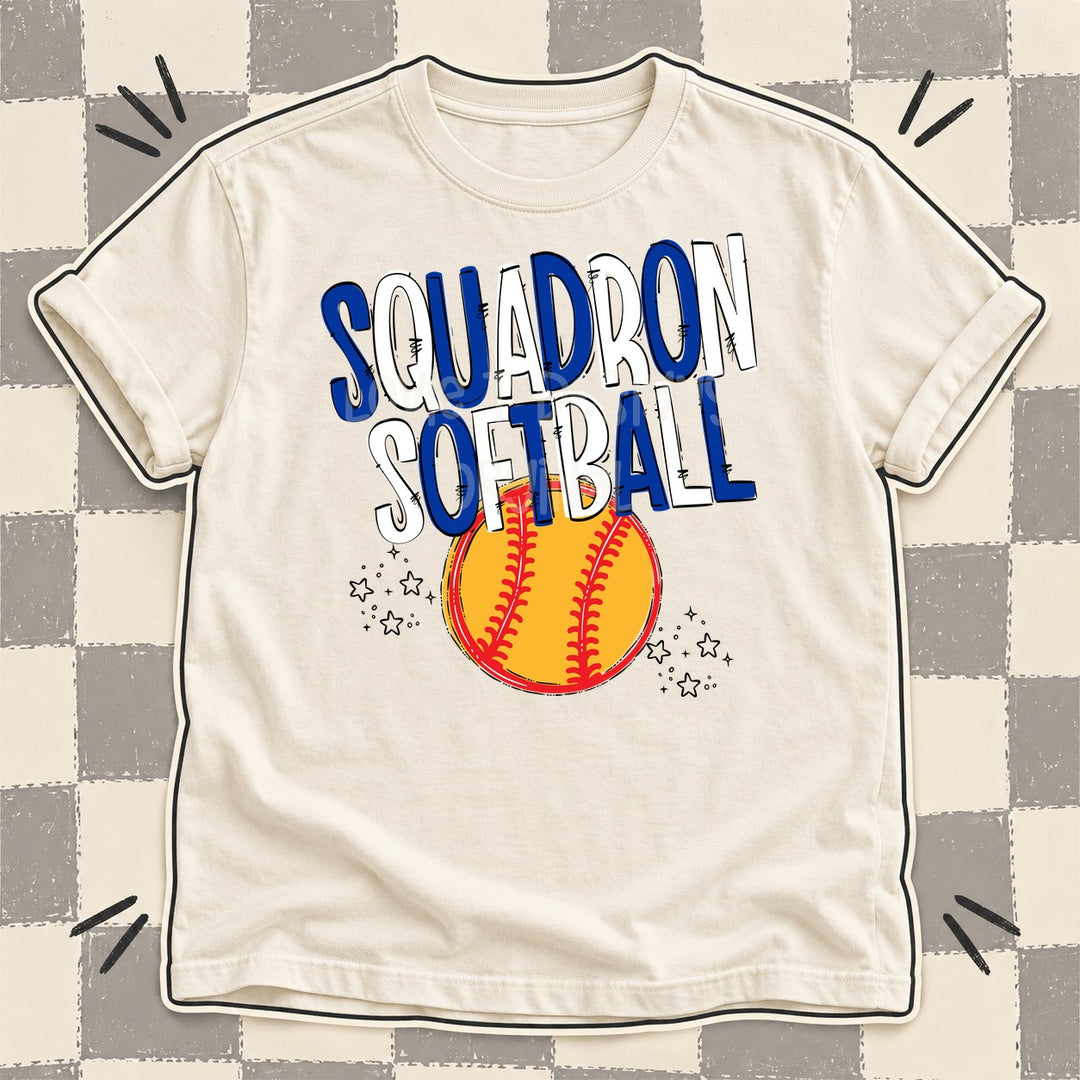 Squadron Royal Blue White Team Go Softball Mascots DTF transfer mockup