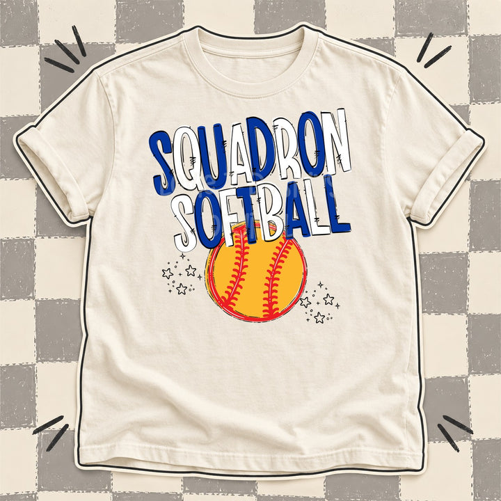 Squadron Royal Blue White Team Go Softball Mascots DTF transfer mockup
