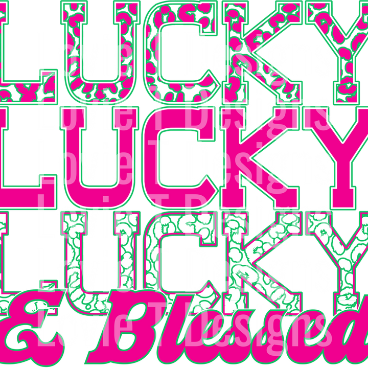 STACKED LEOPARD LUCKY AND BLESSED GREEN AND PINK