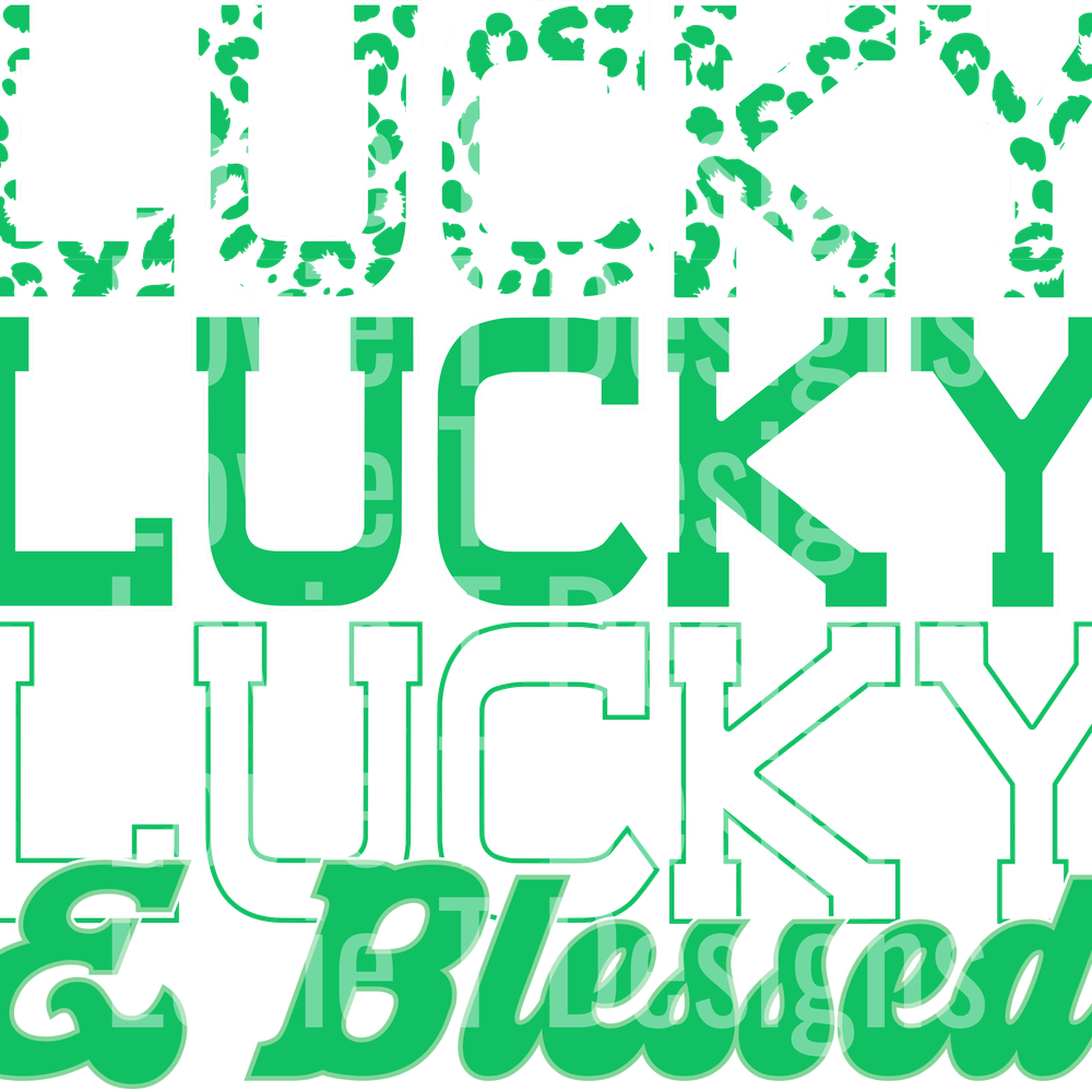 STACKED LEOPARD LUCKY AND BLESSED GREEN WHITE