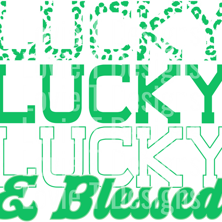 STACKED LEOPARD LUCKY AND BLESSED GREEN WHITE