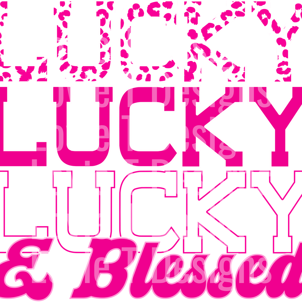 STACKED LEOPARD LUCKY AND BLESSED PINK WHITE