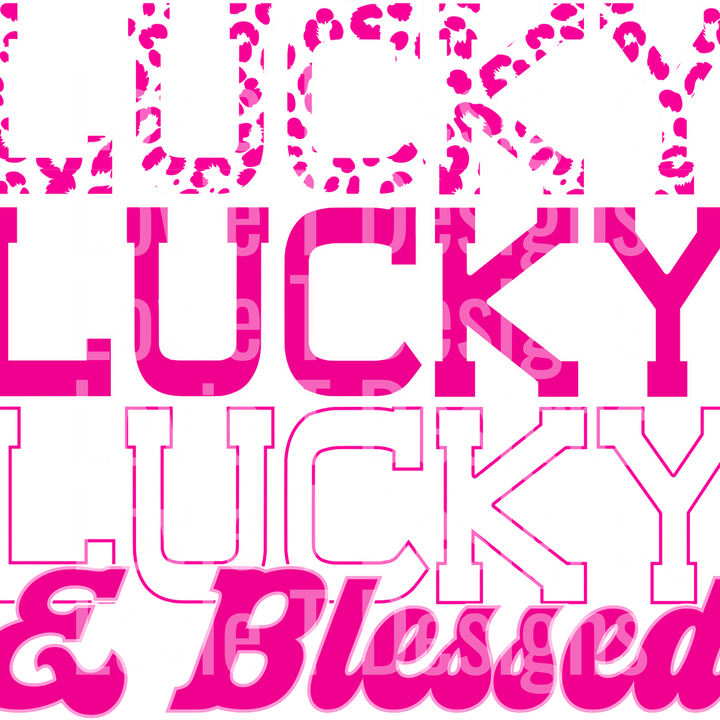 STACKED LEOPARD LUCKY AND BLESSED PINK WHITE
