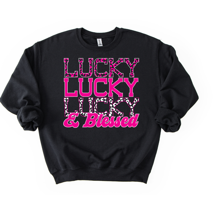 Stacked Leopard Lucky and Blessed Pink White – DTF Transfer