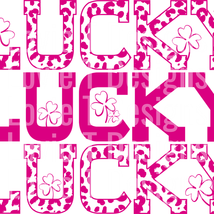 STACKED LUCKY LEOPARD ST PATRICKS DAY all bright pink with shamrocks