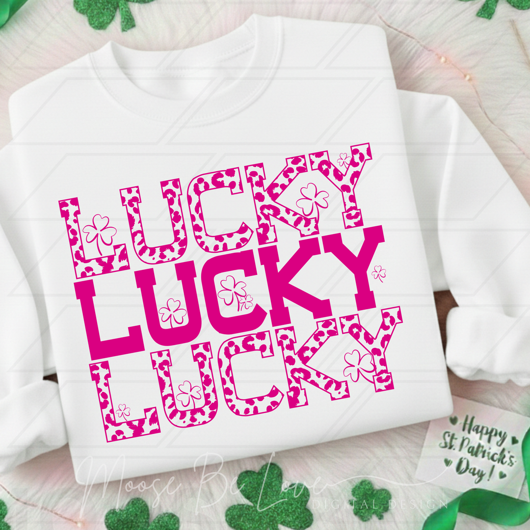 STACKED LUCKY LEOPARD ST PATRICKS DAY ALL BRIGHT PINK WITH SHAMROCKS