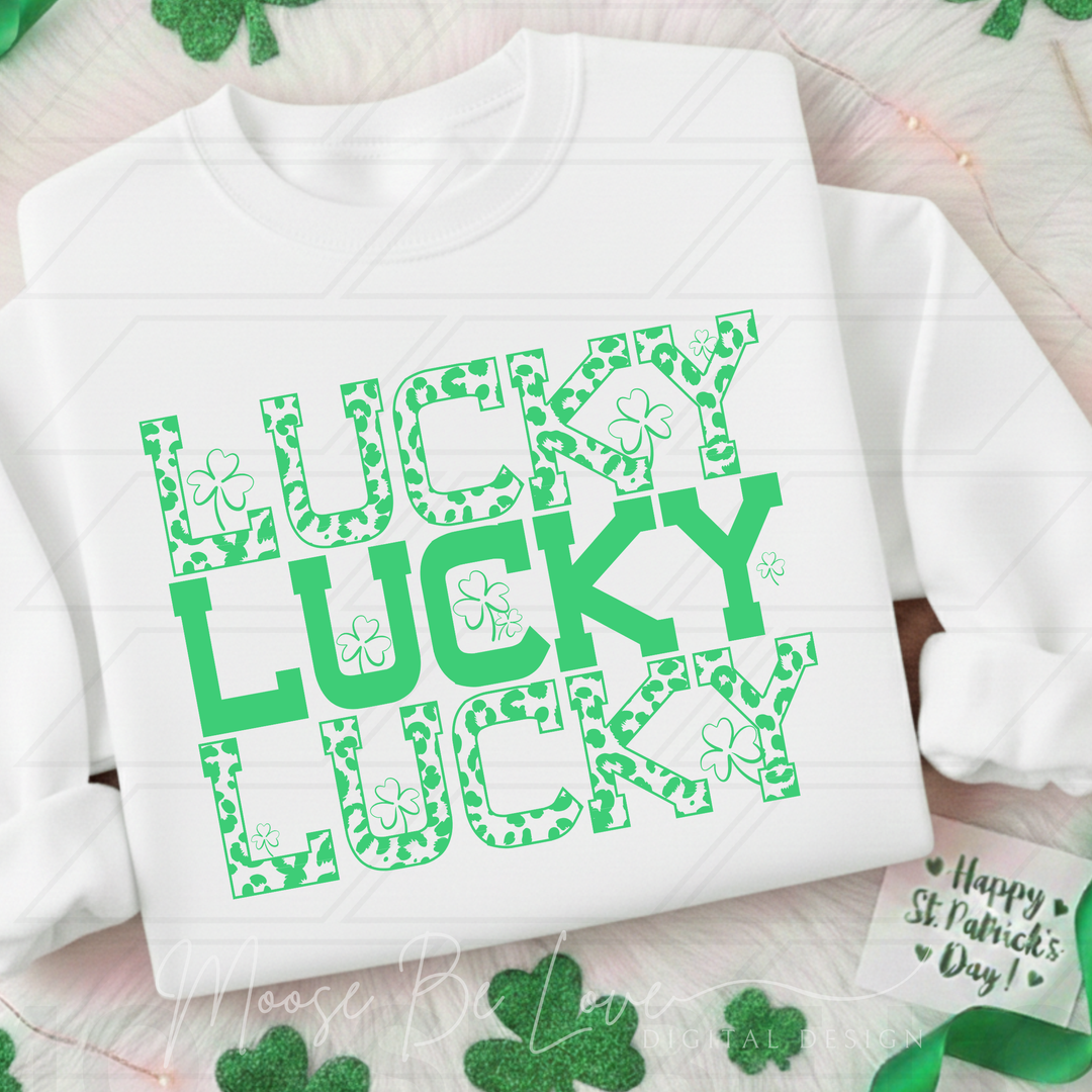 STACKED LUCKY LEOPARD ST PATRICKS DAY ALL GREEN WITH SHAMROCKS