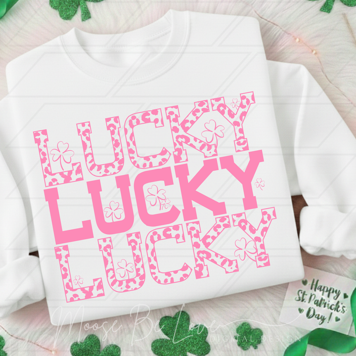 STACKED LUCKY LEOPARD ST PATRICKS DAY ALL PINK WITH SHAMROCKS