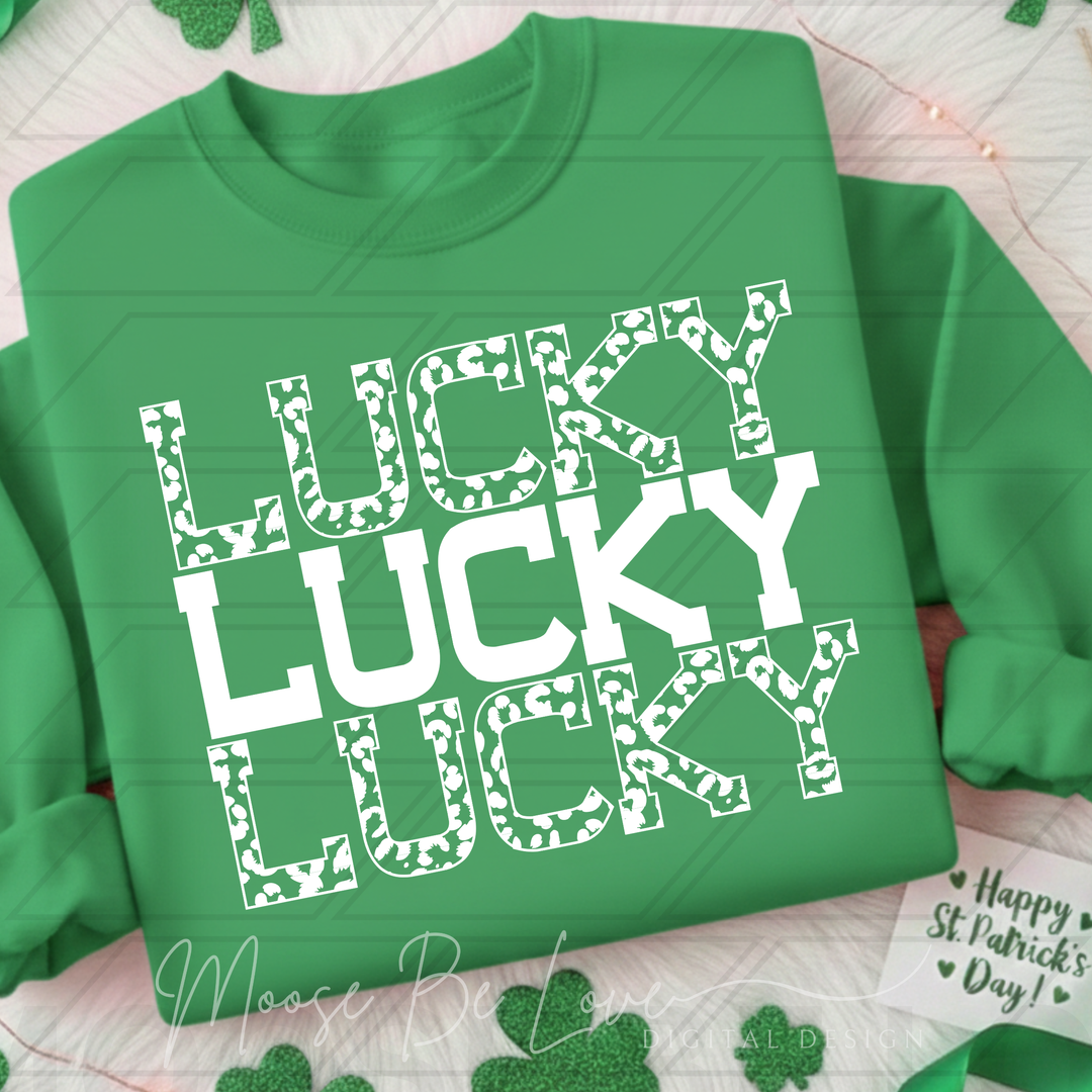 STACKED LUCKY LEOPARD ST PATRICKS DAY ALL WHITE