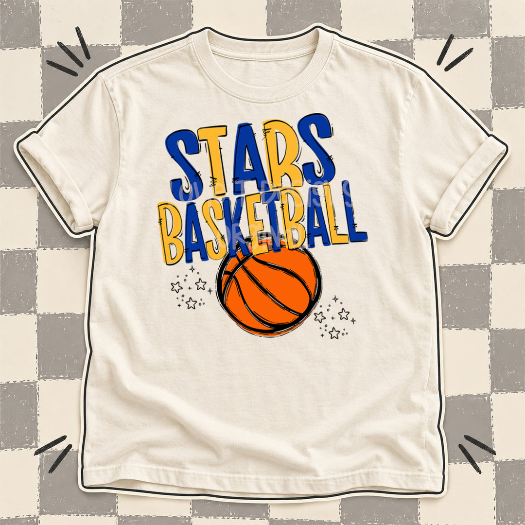 Stars Royal Blue Yellow Gold Team Go Basketball Mascots DTF transfer