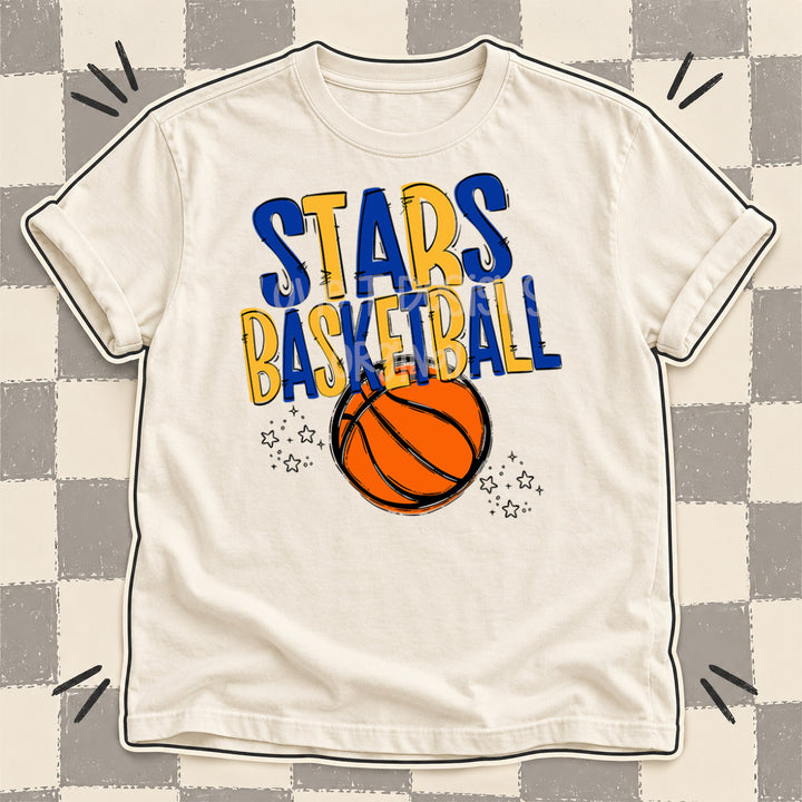 Stars Royal Blue Yellow Gold Team Go Basketball Mascots DTF transfer